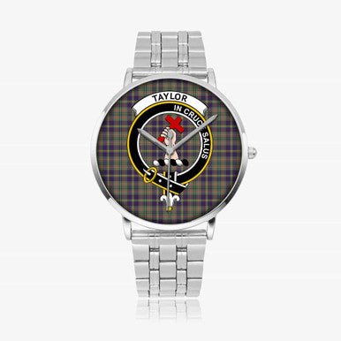 Scottish Taylor Clan Crest Tartan Instafamous Steel Quartz Watches Tartan Plaid Silver 1