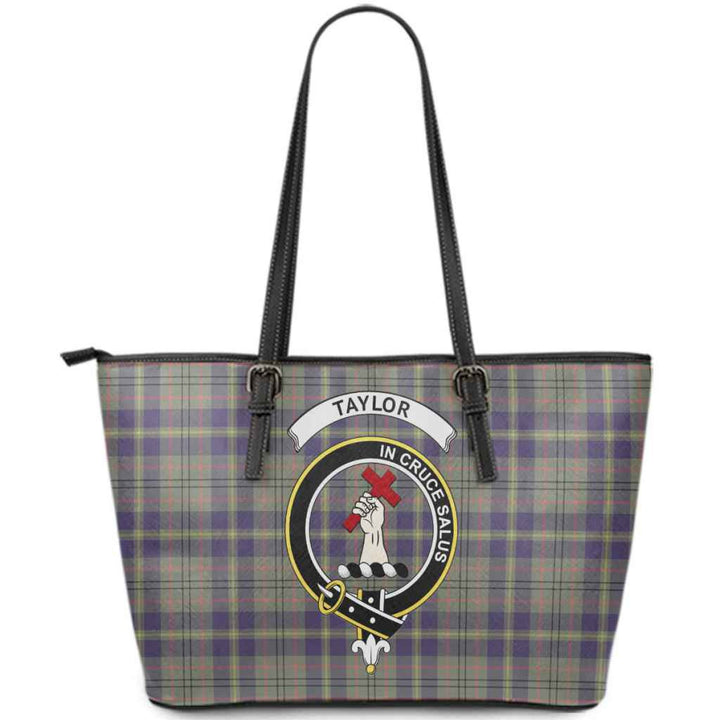 Scottish Taylor Clan Crest Tartan Leather Tote Tartan Plaid
