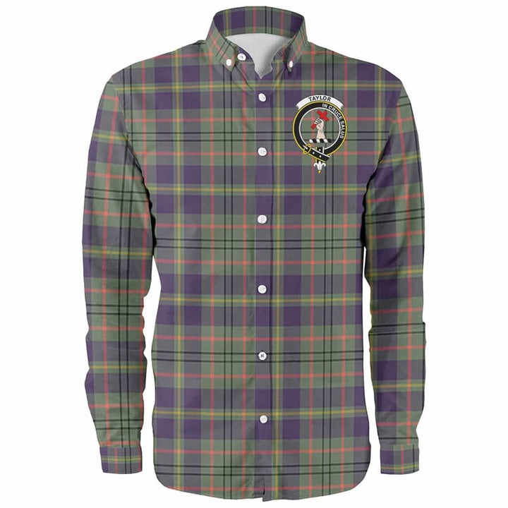 Scottish Taylor Clan Crest Tartan Long Sleeve Shirt Front Side Tartan Plaid
