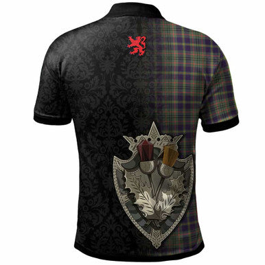 Scottish Taylor Clan Crest Tartan Polo Shirt - Half Thistle Flowers Celtic Design Back Side Tartan Plaid