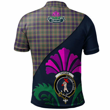 Scottish Taylor Clan Crest Tartan Polo Shirt - Scotland Thistle Style Back Side Tartan Plaid