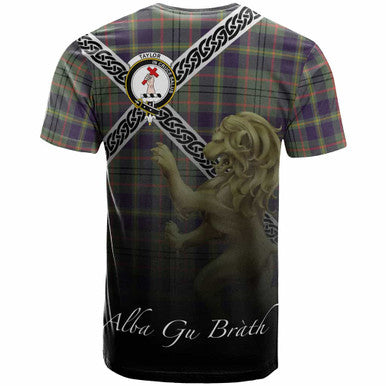 Scottish Taylor Clan Crest Tartan T-Shirt - Celtic With Scotland Lion Back Side Tartan Plaid