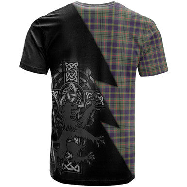 Scottish Taylor Clan Crest Tartan T-Shirt - Lion Rampant Celtic Cross Flash Style Back Side Tartan Plaid