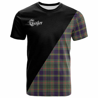 Scottish Taylor Clan Crest Tartan T-Shirt - Military Logo Front Side Tartan Plaid