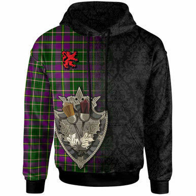Scottish Taylor Clan Tartan Hoodie - Half Thistle Flowers Celtic Design Front Side Tartan Plaid