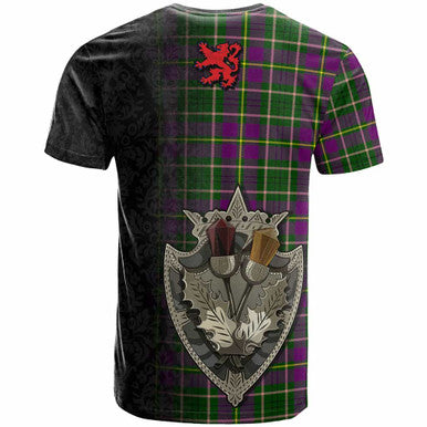 Scottish Taylor Clan Tartan T-Shirt - Half Thistle Flowers Celtic Design Back Side Tartan Plaid