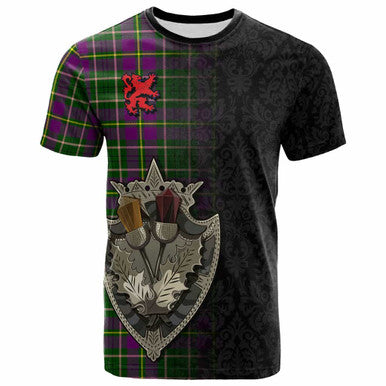 Scottish Taylor Clan Tartan T-Shirt - Half Thistle Flowers Celtic Design Front Side Tartan Plaid
