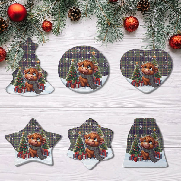 Scottish Taylor Weathered Clan Tartan Ceramic Ornament Cute Highland Cow Christmas All Style Tartan Plaid