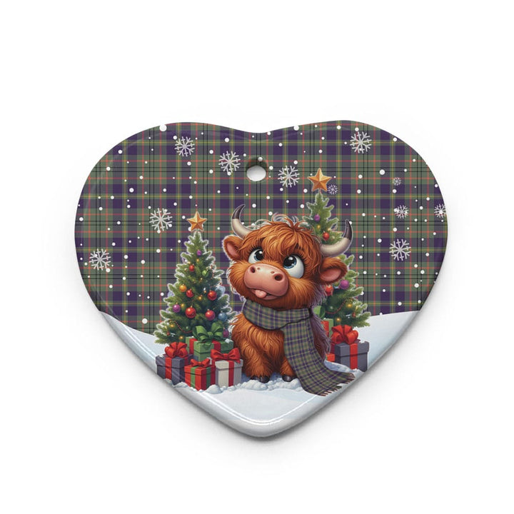 Scottish Taylor Weathered Clan Tartan Ceramic Ornament Cute Highland Cow Christmas Heart Style Tartan Plaid