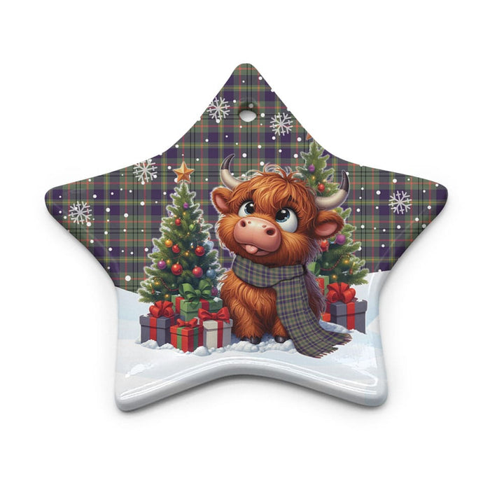 Scottish Taylor Weathered Clan Tartan Ceramic Ornament Cute Highland Cow Christmas Star Style Tartan Plaid