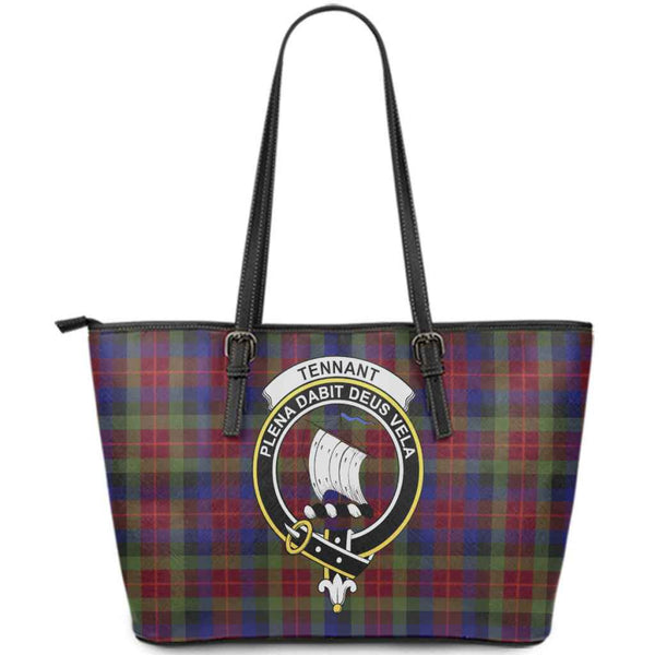Scottish Tennant Clan Crest Tartan Leather Tote Tartan Plaid