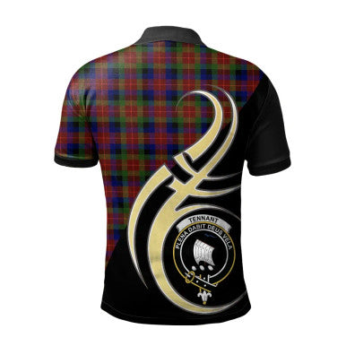 Scottish Tennant Clan Crest Tartan Polo Shirt Believe in Me Back Side Tartan Plaid