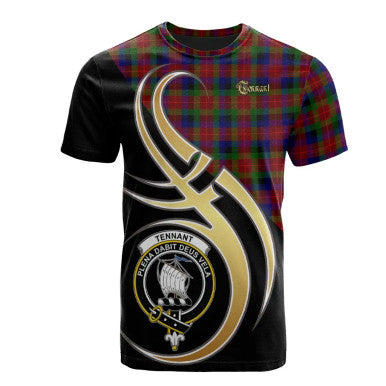 Scottish Tennant Clan Crest Tartan T-Shirt Believe in Me Front Side Tartan Plaid
