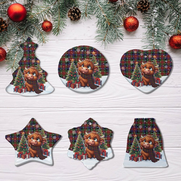 Scottish Tennant Clan Tartan Ceramic Ornament Cute Highland Cow Christmas All Style Tartan Plaid