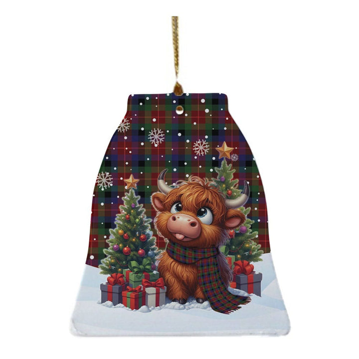 Scottish Tennant Clan Tartan Ceramic Ornament Cute Highland Cow Christmas Bell Style Tartan Plaid
