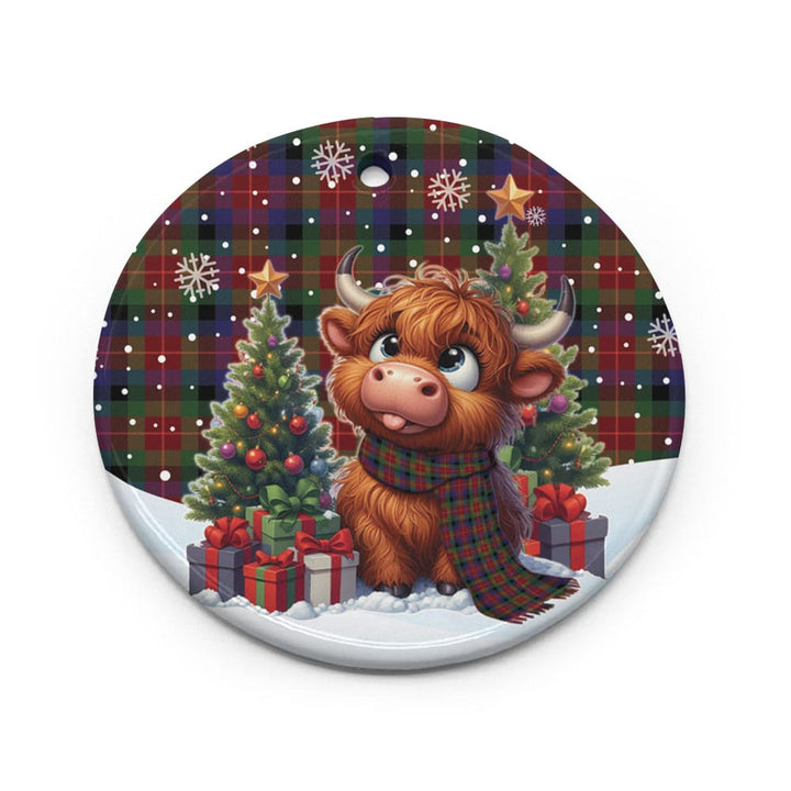 Scottish Tennant Clan Tartan Ceramic Ornament Cute Highland Cow Christmas Circle Style Tartan Plaid