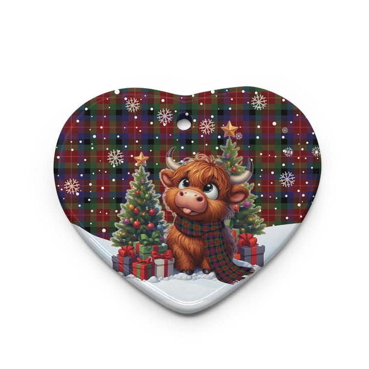 Scottish Tennant Clan Tartan Ceramic Ornament Cute Highland Cow Christmas Heart Style Tartan Plaid