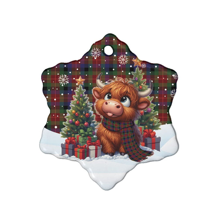 Scottish Tennant Clan Tartan Ceramic Ornament Cute Highland Cow Christmas Snow Flake Style Tartan Plaid
