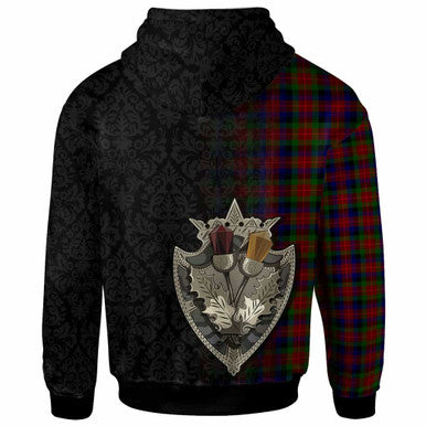 Scottish Tennant Clan Tartan Hoodie - Half Thistle Flowers Celtic Design Back Side Tartan Plaid