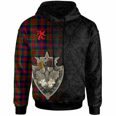 Scottish Tennant Clan Tartan Hoodie - Half Thistle Flowers Celtic Design Front Side Tartan Plaid