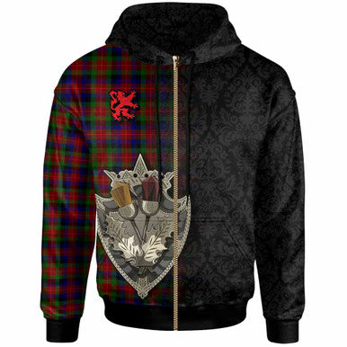 Scottish Tennant Clan Tartan Hoodie - Half Thistle Flowers Celtic Design Zip-up Tartan Plaid