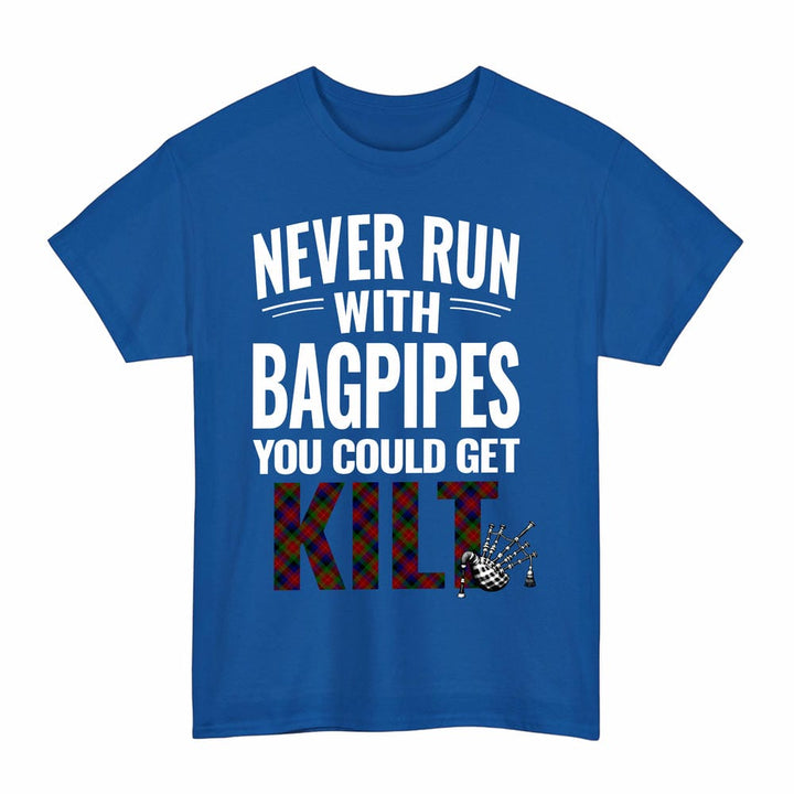 Scottish Tennant Clan Tartan Never Run With Bagpipes T-Shirt Tartan Plaid Royal Color