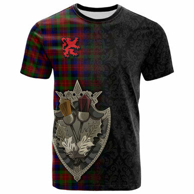 Scottish Tennant Clan Tartan T-Shirt - Half Thistle Flowers Celtic Design Front Side Tartan Plaid