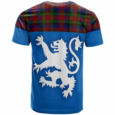 Scottish Tennant Clan Tartan T-Shirt - Lion Rampant of Scotland With Flag Back Side Tartan Plaid