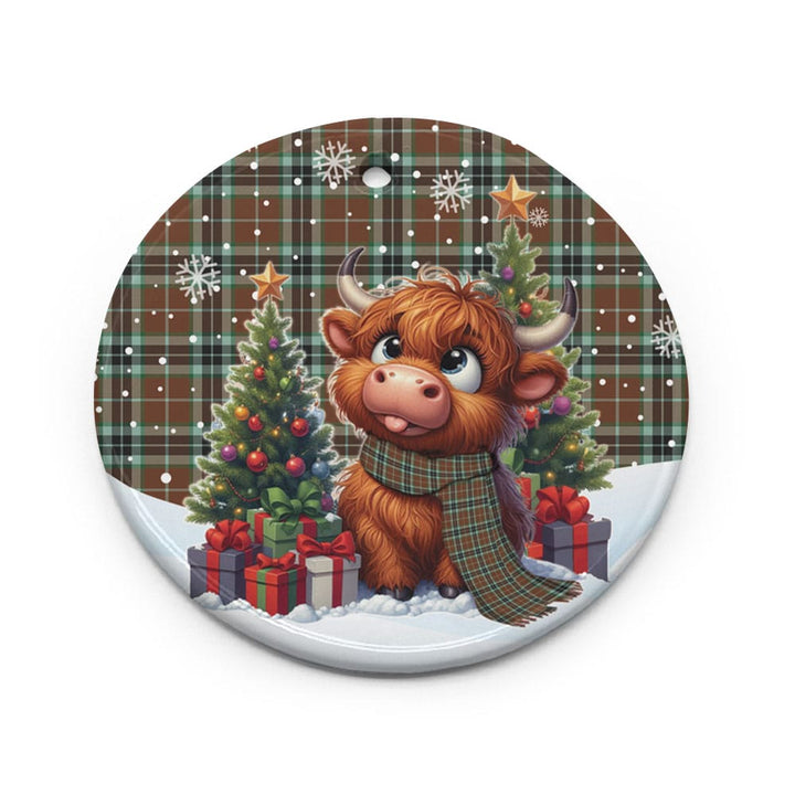 Scottish Thomson Hunting Modern Clan Tartan Ceramic Ornament Cute Highland Cow Christmas Circle Style Tartan Plaid