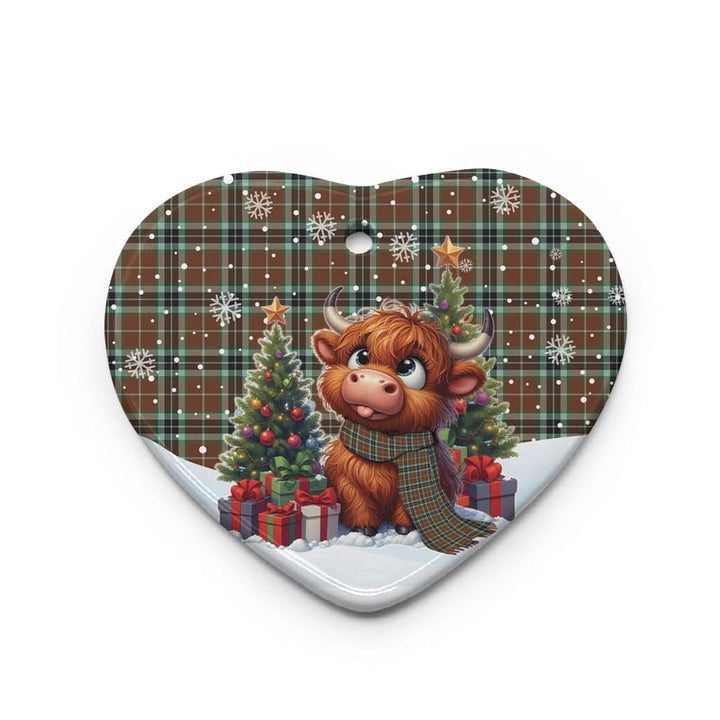 Scottish Thomson Hunting Modern Clan Tartan Ceramic Ornament Cute Highland Cow Christmas Heart Style Tartan Plaid