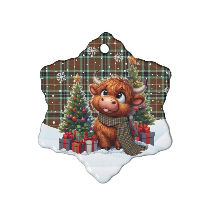 Scottish Thomson Hunting Modern Clan Tartan Ceramic Ornament Cute Highland Cow Christmas Snow Flake Style Tartan Plaid