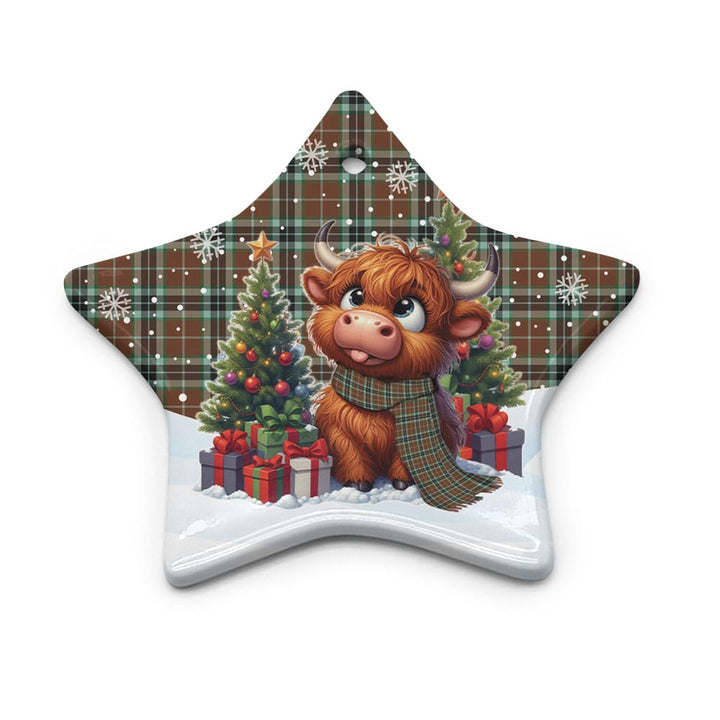Scottish Thomson Hunting Modern Clan Tartan Ceramic Ornament Cute Highland Cow Christmas Star Style Tartan Plaid