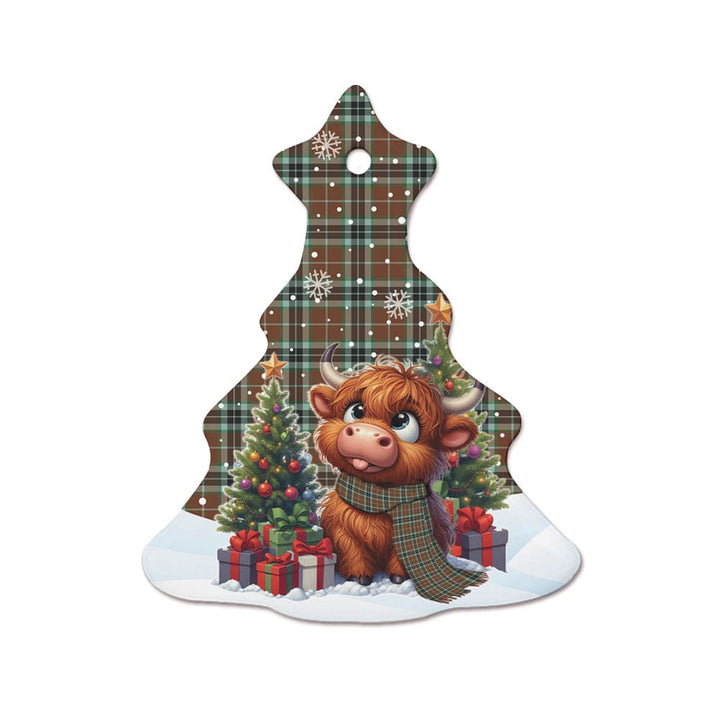 Scottish Thomson Hunting Modern Clan Tartan Ceramic Ornament Cute Highland Cow Christmas Tree Style Tartan Plaid