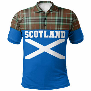 Scottish Thomson Hunting Modern Clan Tartan Polo Shirt - Lion Rampant of Scotland With Flag Front Side Tartan Plaid