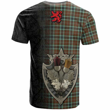 Scottish Thomson Hunting Modern Clan Tartan T-Shirt - Half Thistle Flowers Celtic Design Back Side Tartan Plaid