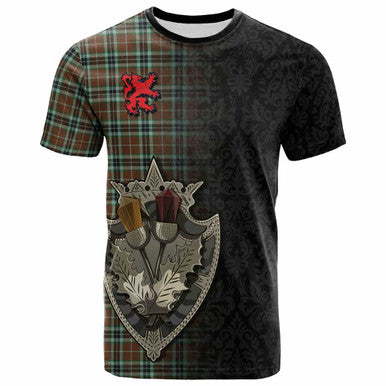 Scottish Thomson Hunting Modern Clan Tartan T-Shirt - Half Thistle Flowers Celtic Design Front Side Tartan Plaid
