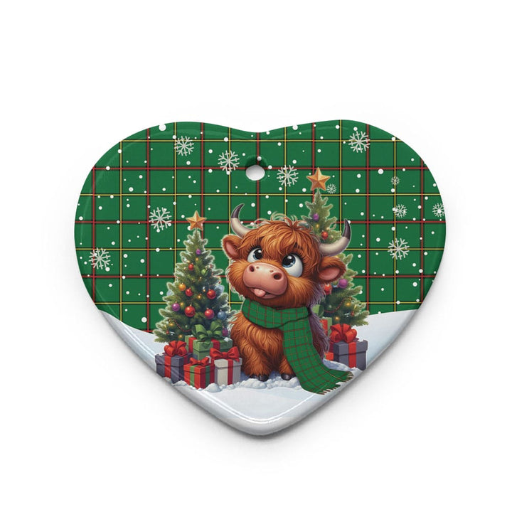 Scottish Tribe of Mar Clan Tartan Ceramic Ornament Cute Highland Cow Christmas Heart Style Tartan Plaid