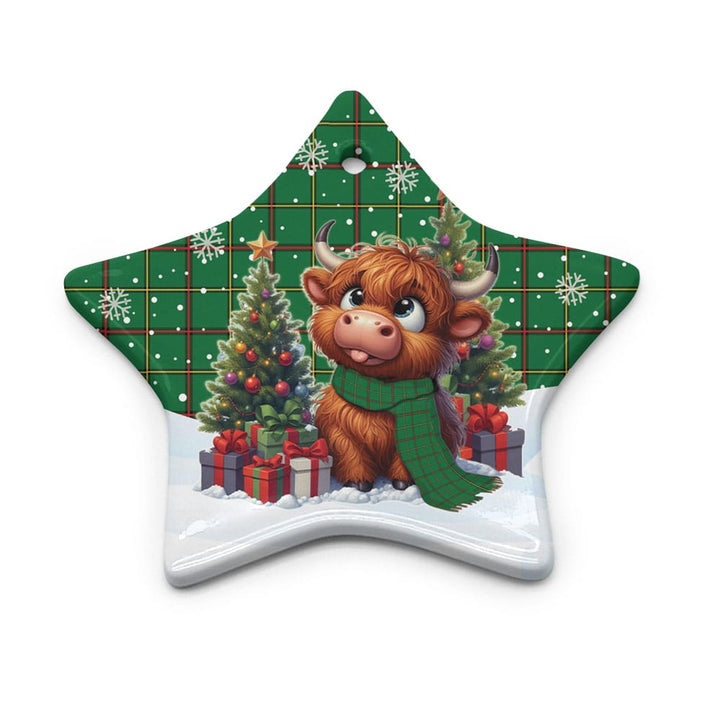 Scottish Tribe of Mar Clan Tartan Ceramic Ornament Cute Highland Cow Christmas Star Style Tartan Plaid
