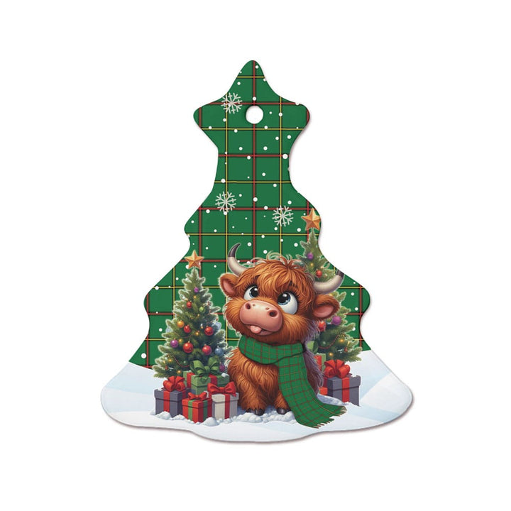 Scottish Tribe of Mar Clan Tartan Ceramic Ornament Cute Highland Cow Christmas Tree Style Tartan Plaid