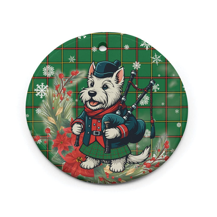 Scottish Tribe of Mar Clan Tartan Ceramic Ornament Cute Scottish Terrier Dog Circle Style Tartan Plaid