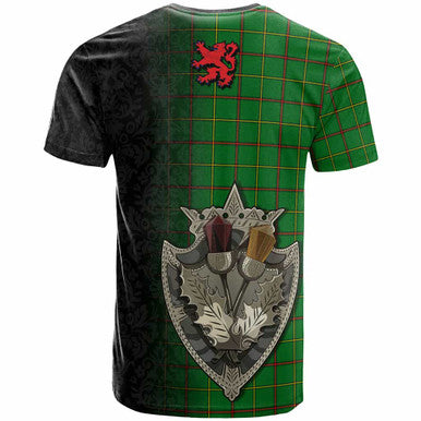 Scottish Tribe of Mar Clan Tartan T-Shirt - Half Thistle Flowers Celtic Design Back Side Tartan Plaid