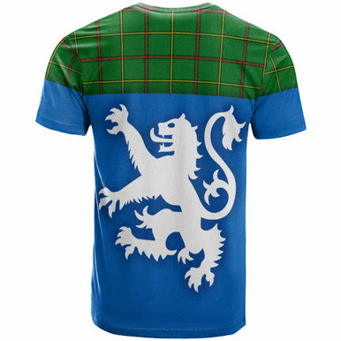 Scottish Tribe of Mar Clan Tartan T-Shirt - Lion Rampant of Scotland With Flag Back Side Tartan Plaid