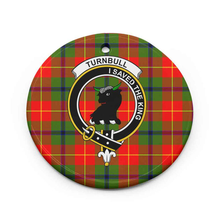 Scottish Turnbull Clan Crest Tartan Ceramic Ornament Circle Shape Tartan Plaid