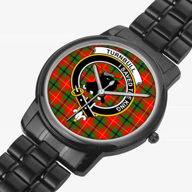 Scottish Turnbull Clan Crest Tartan Folding Clasp Steel Quartz Watches Tartan Plaid Black 2