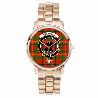 Scottish Turnbull Clan Crest Tartan Folding Clasp Steel Quartz Watches Tartan Plaid Rose Gold 1