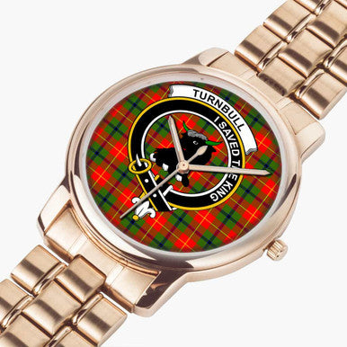 Scottish Turnbull Clan Crest Tartan Folding Clasp Steel Quartz Watches Tartan Plaid Rose Gold 2