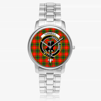 Scottish Turnbull Clan Crest Tartan Folding Clasp Steel Quartz Watches Tartan Plaid Silver 1