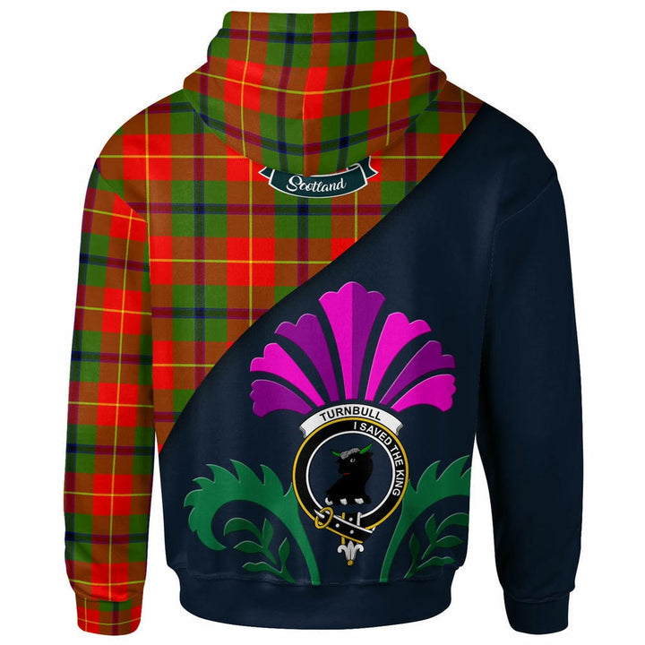 Scottish Turnbull Clan Crest Tartan Hoodie - Scotland Thistle Style Back Side Tartan Plaid