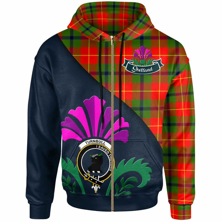 Scottish Turnbull Clan Crest Tartan Hoodie - Scotland Thistle Style Zip-up Tartan Plaid