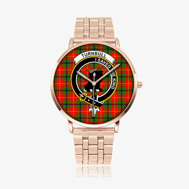 Scottish Turnbull Clan Crest Tartan Instafamous Steel Quartz Watches Tartan Plaid Rose Gold 1